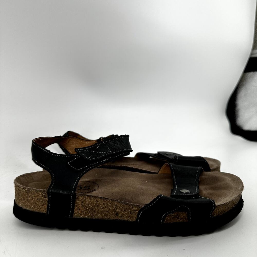 Taos Luvie Sandals Ankle Straps Leather Cork Adjustable Hook Loop Black 7 - Picture 3 of 7
